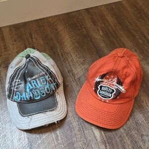 Two Women's Harley-Davidson Caps One In Grey And one In Orange